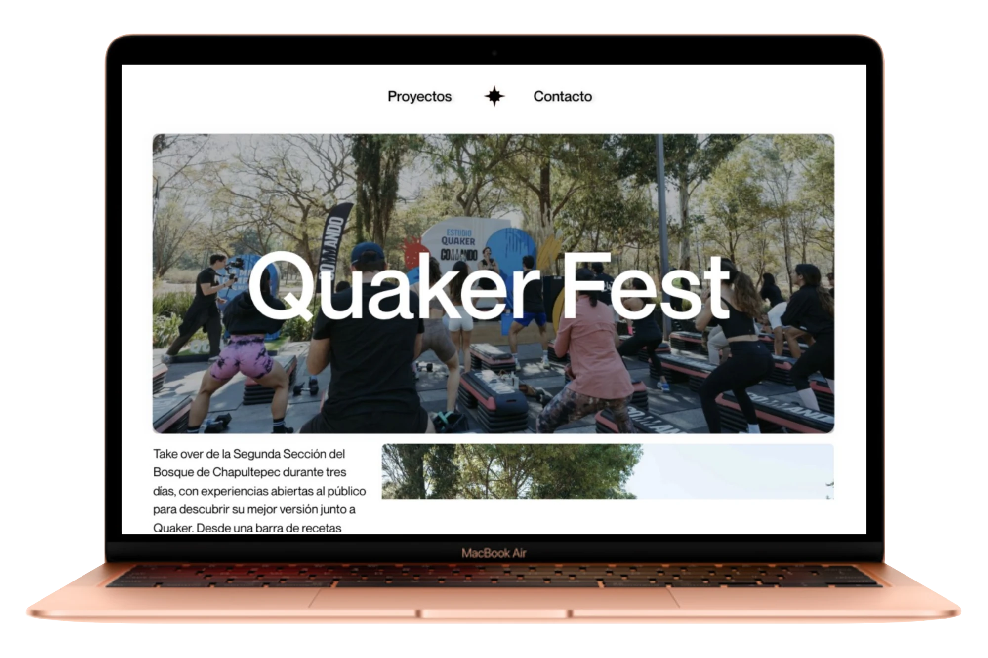 La página del proyecto «Quaker Fest», con una clase al aire libre en el Bosque de Chapultepec