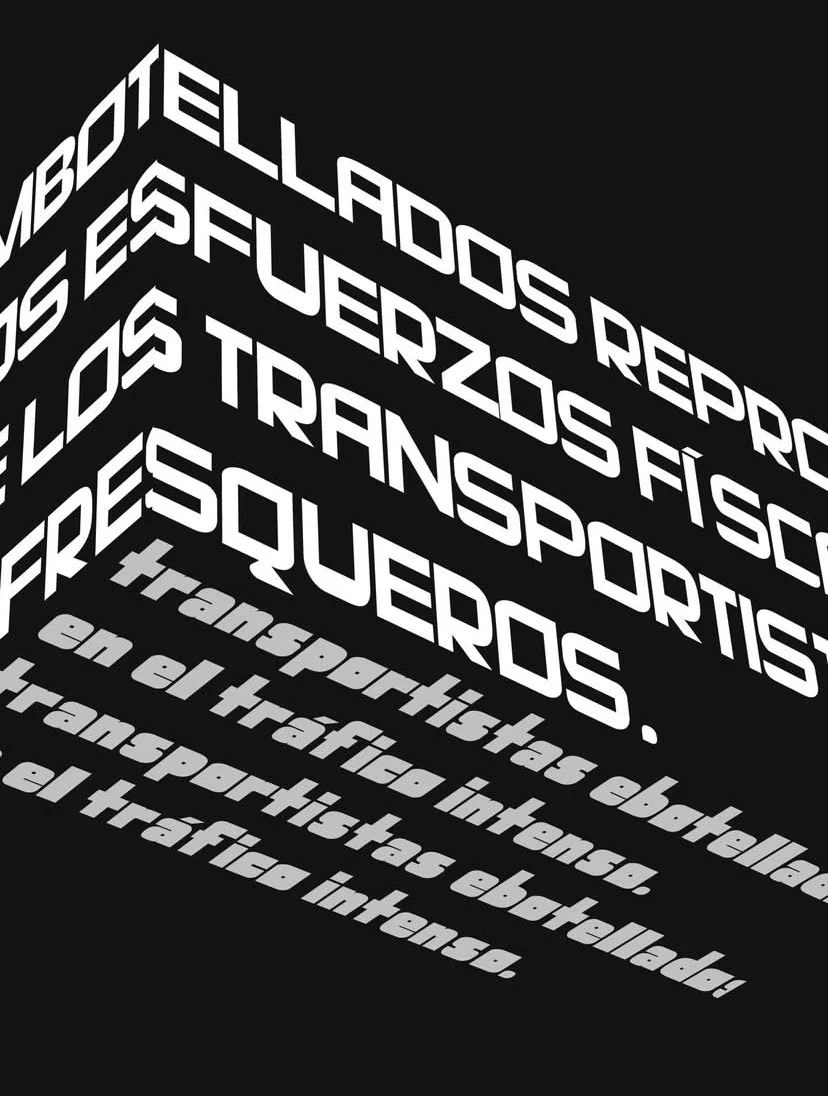 Tipografía en perspectiva: «transportistas embotellados en el tráfico intenso»