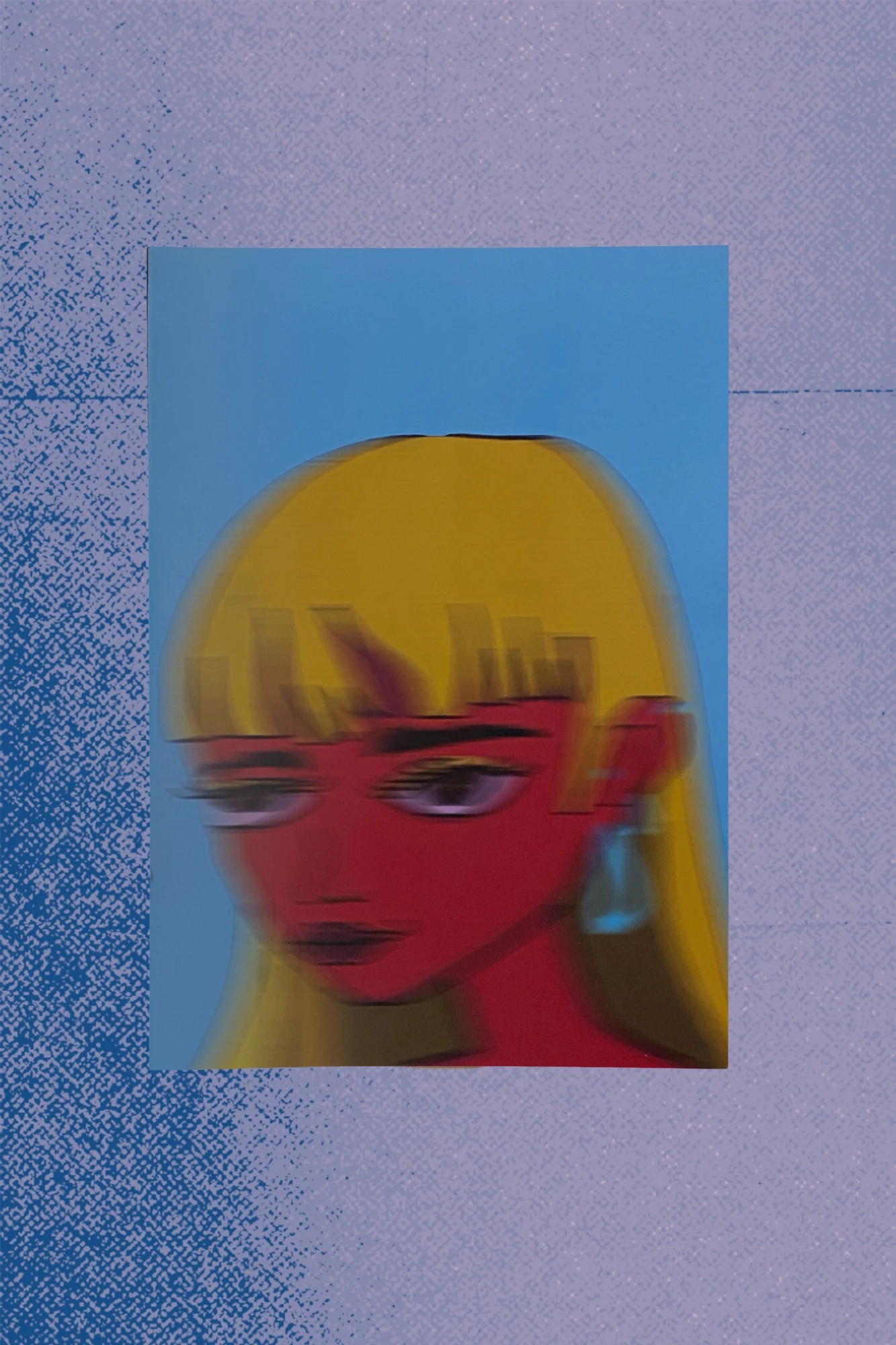 Retrato ilustrado de una chica rubia con efecto de movimiento
