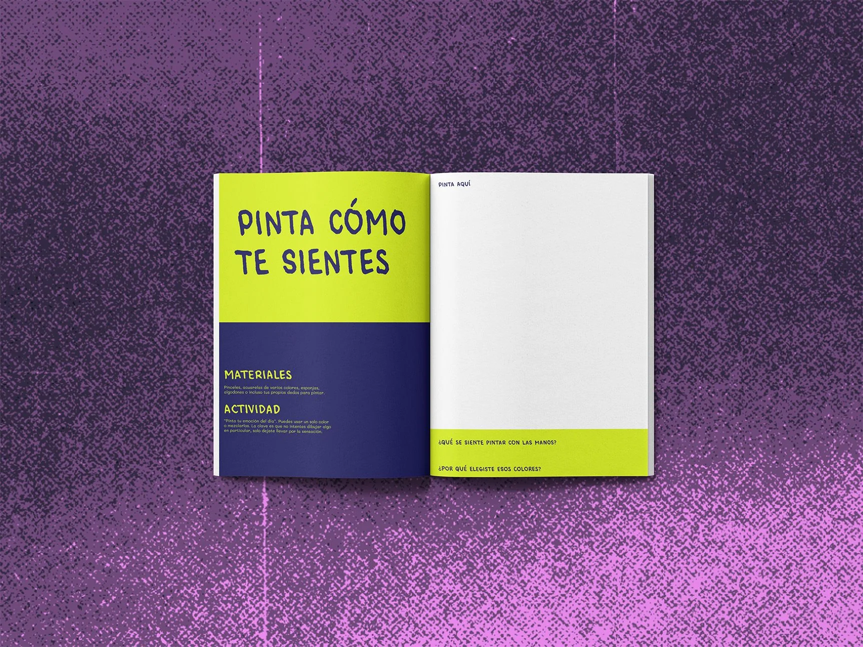 Doble página «Pinta cómo te sientes», con espacio en blanco para pintar