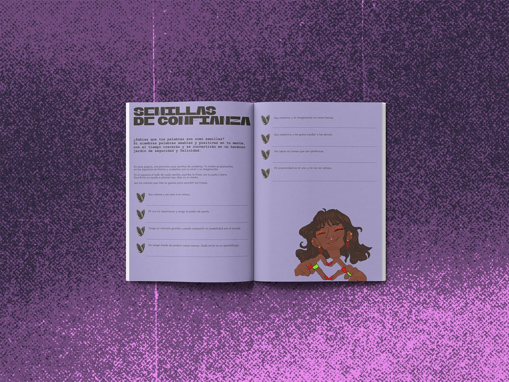 Doble página «Semillas de confianza»: frases para escribir junto a semillas