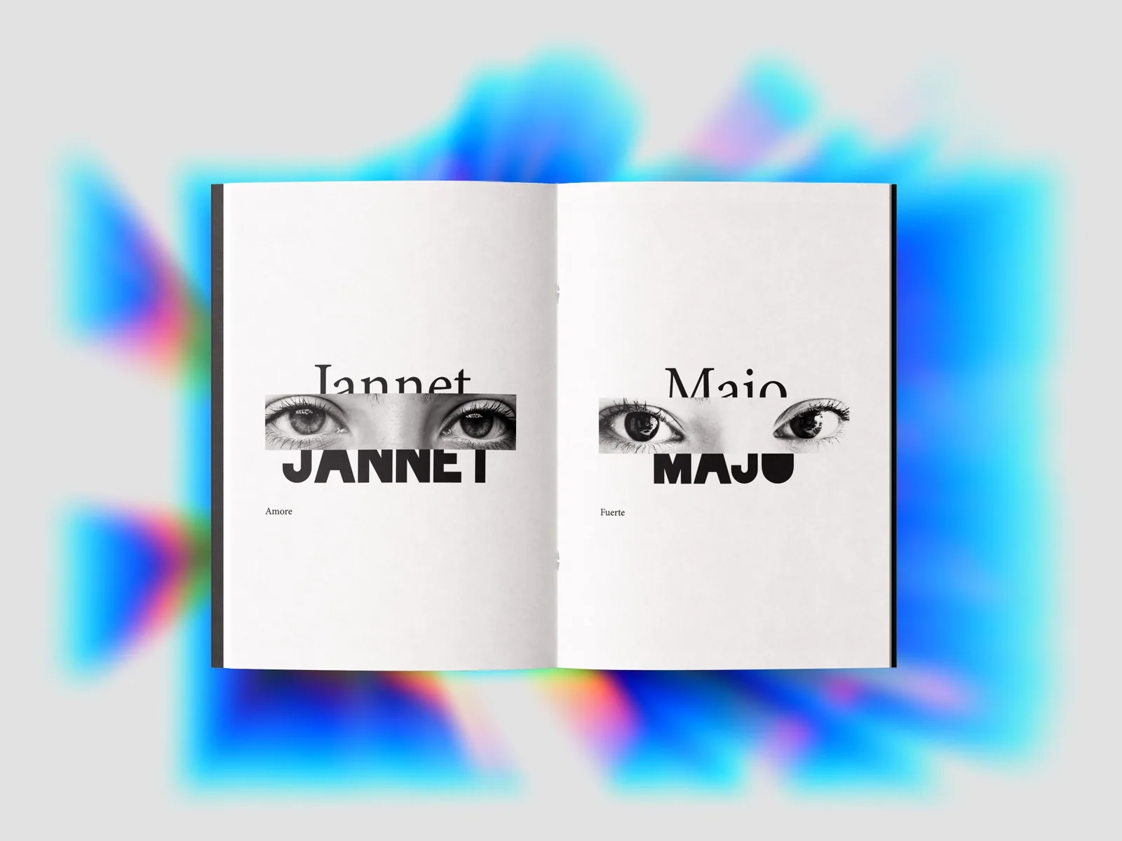 Doble página con los retratos de Jannet, «amore», y Majo, «fuerte»